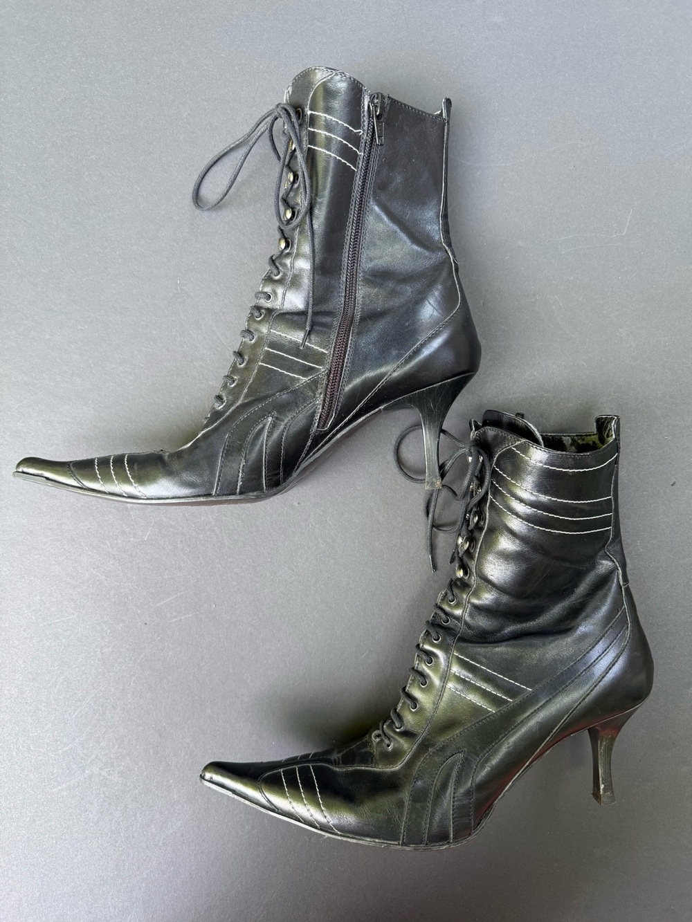 Women's Black Lace-Up Pointed Toe Ankle Boots